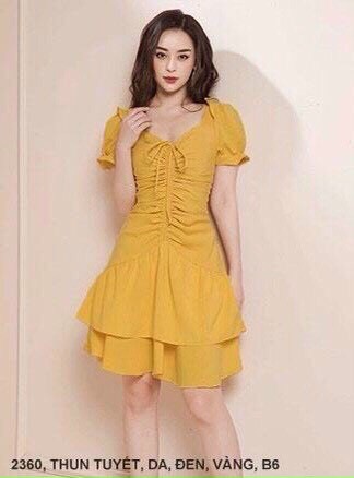 Đầm Tay Ngắn Thắt Nơ Cổ Dún - DN 2360